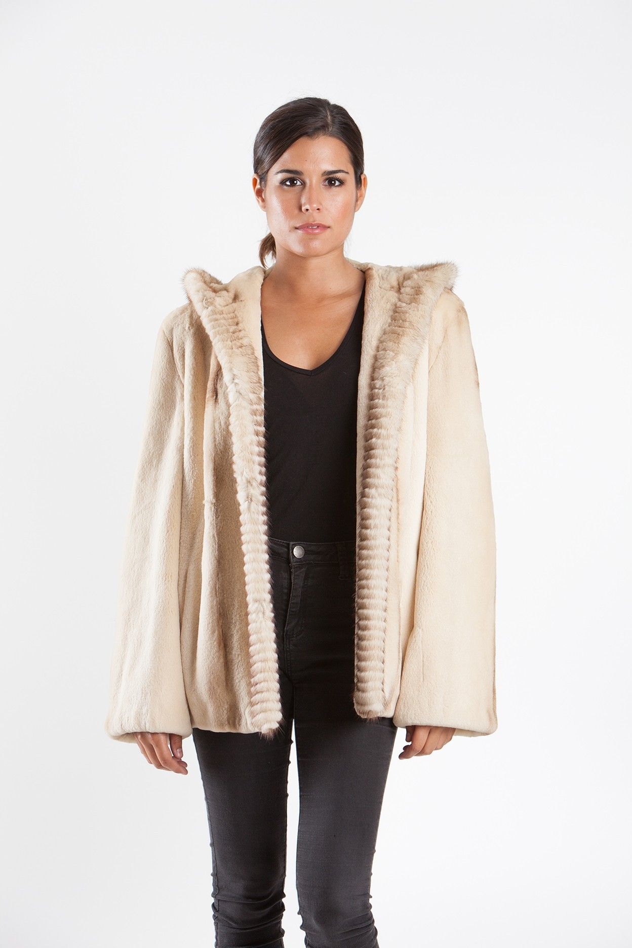 CHAQUETA VISON RASADO CAPUCHA